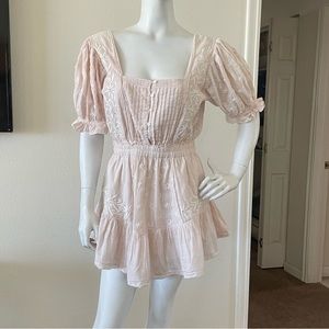 LoveshakFancy Puff Sleeve Tomasina  Peasant Dress Dress  Light Pink